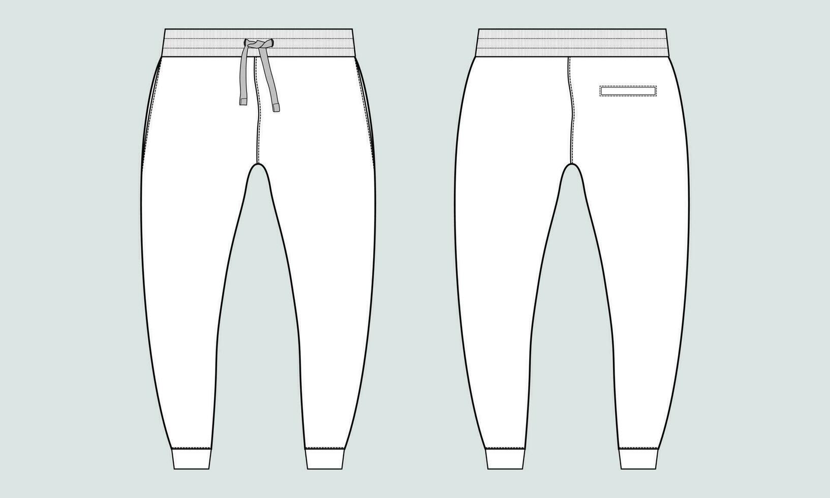 fleece kleding stof jogger joggingbroek algemeen technisch mode vlak schetsen vector illustratie sjabloon voorkant, terug keer bekeken.