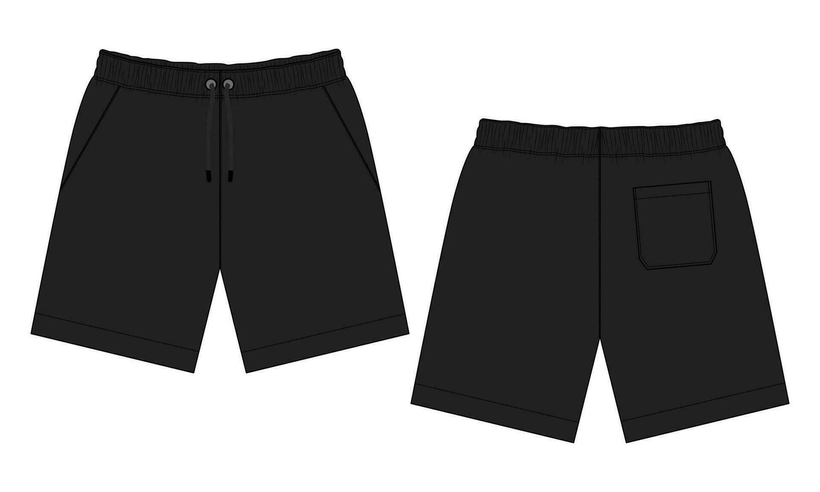 jongens zweet shorts hijgen technisch mode vlak schetsen vector illustratie zwart kleur sjabloon voor jong Heren.