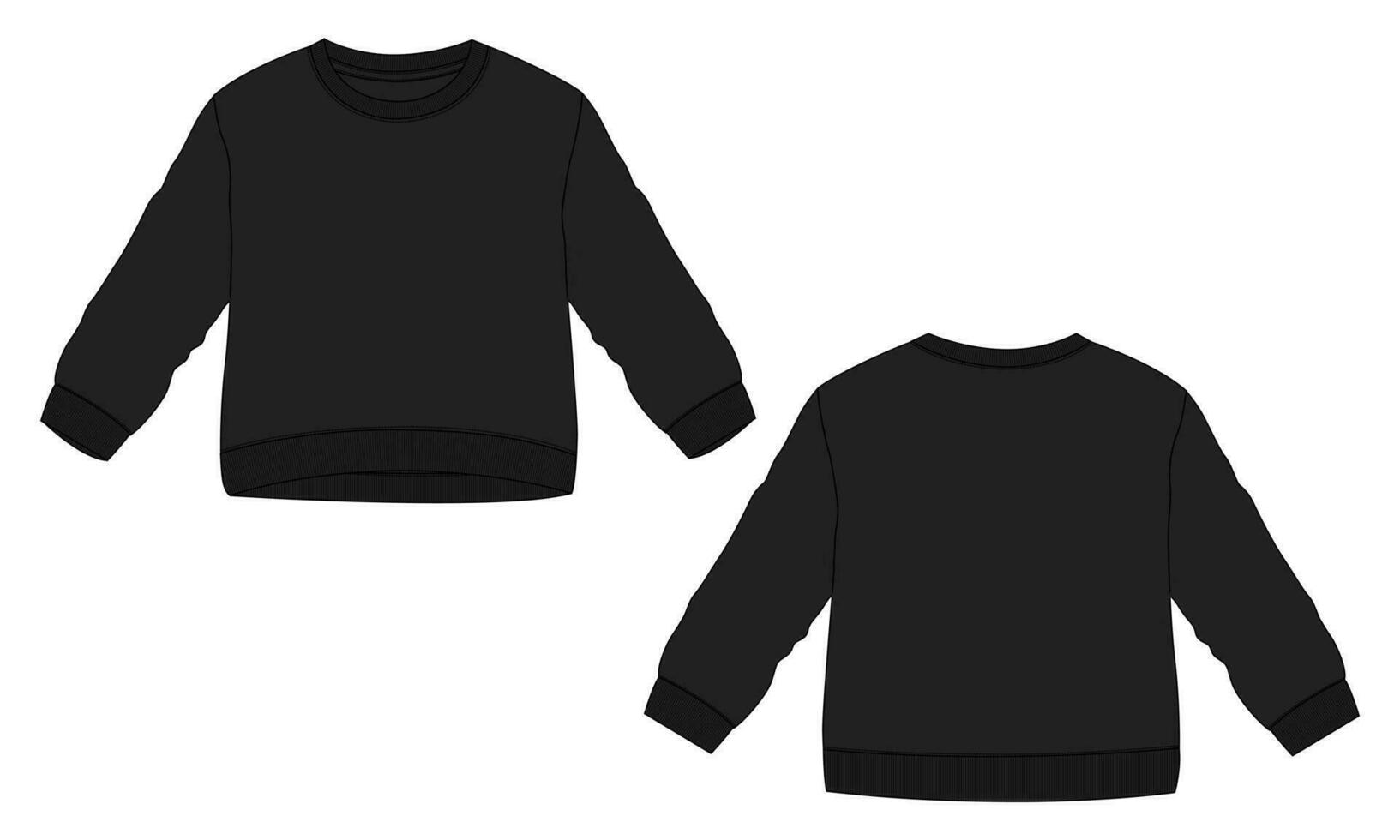 lang mouw sweater technisch tekening mode vlak schetsen vector illustratie zwart kleur sjabloon voor kinderen. fleece kleding stof trui bespotten omhoog geïsoleerd Aan wit achtergrond