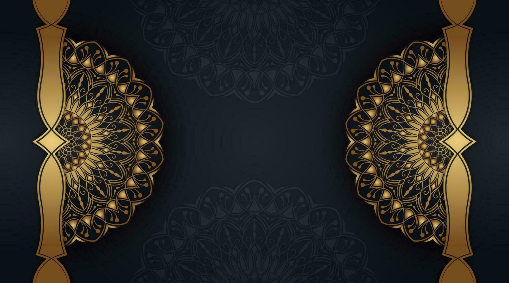 zwart achtergrond met gouden mandala ornament vector