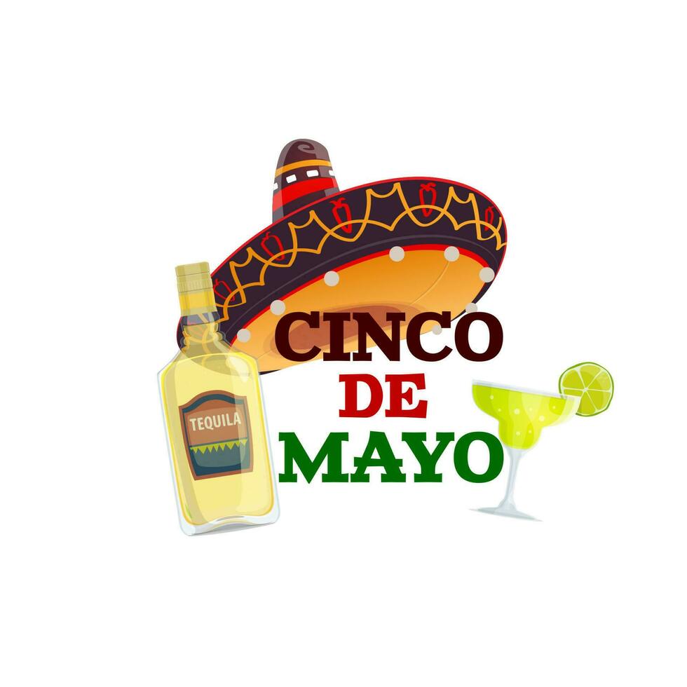 cinco de mayo Mexicaans vakantie tequila en sombrero vector