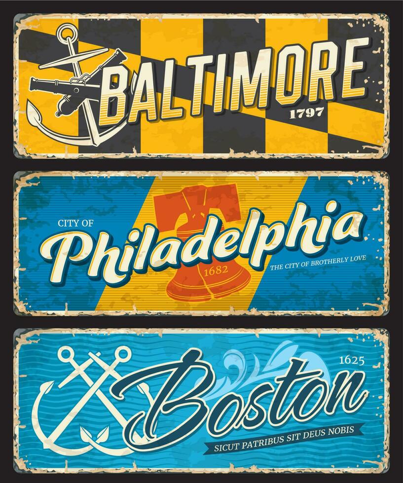 Boston, Baltimore en Philadelphia steden borden vector