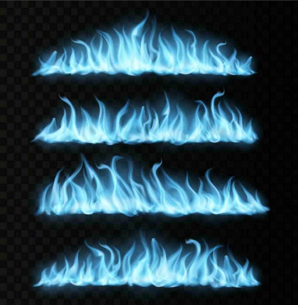 blauw realistisch gas- brand paden, brandend tongen vector