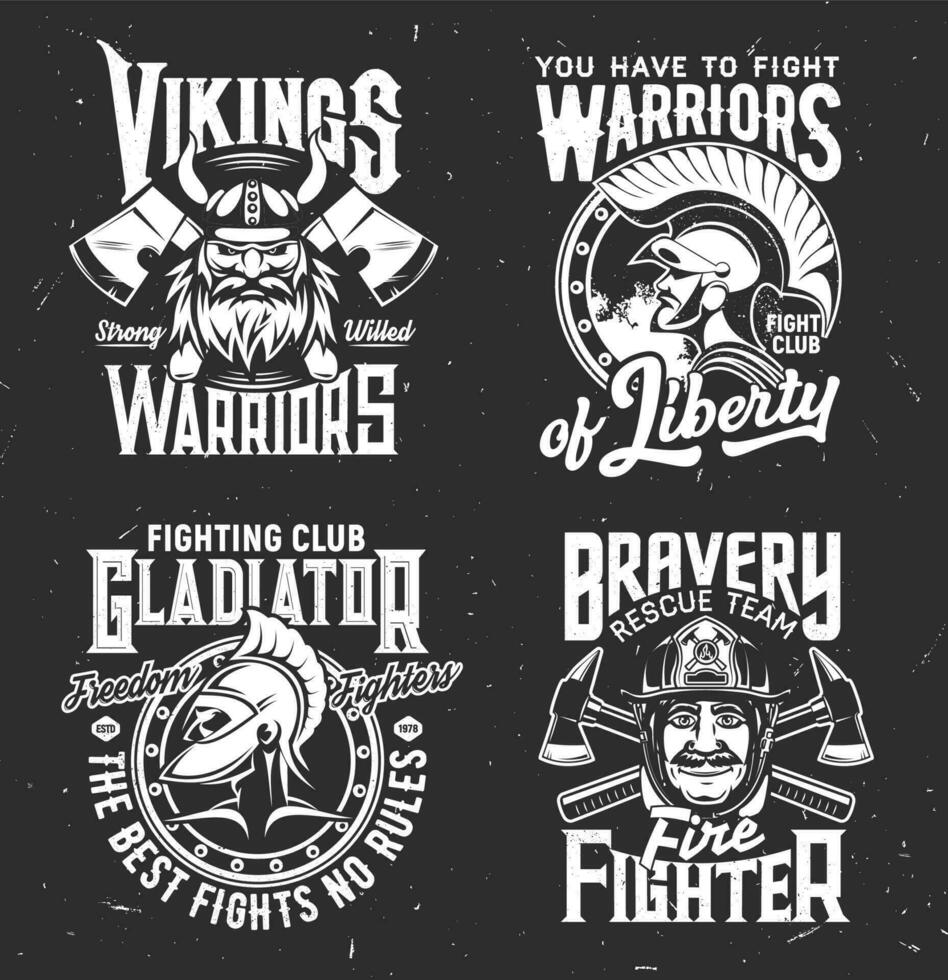 t-shirt prints viking, gladiator en brand vechter vector