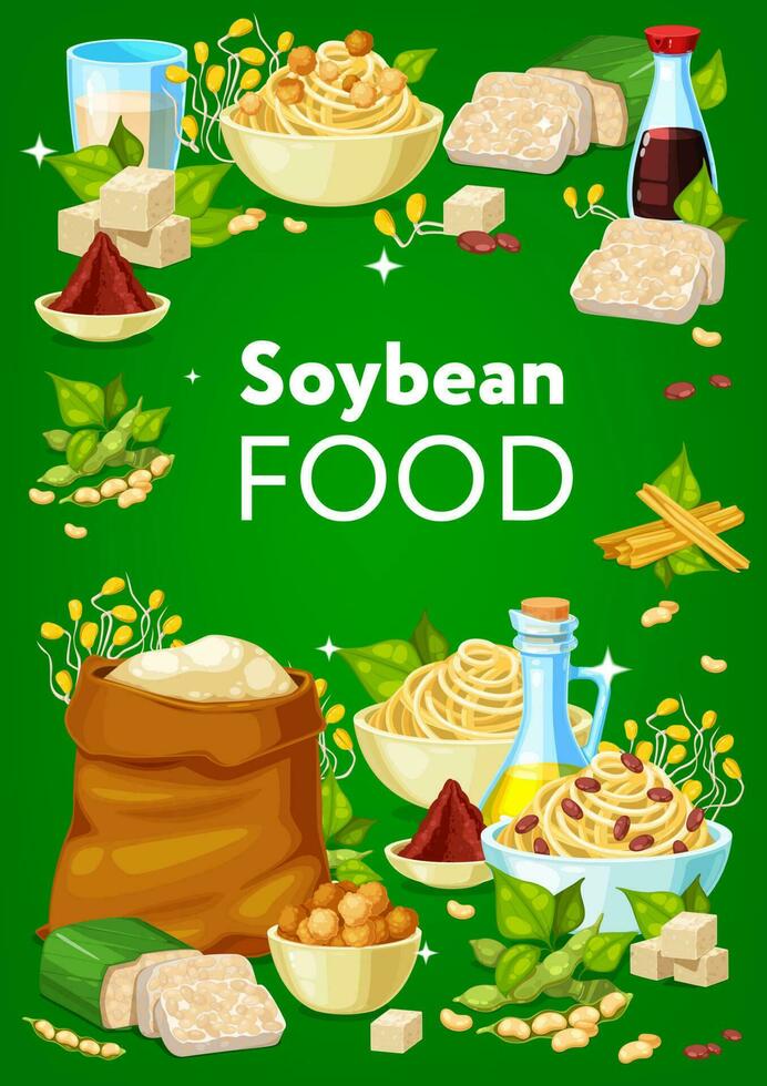 soja bonen, voedsel producten van soja verwerken vector