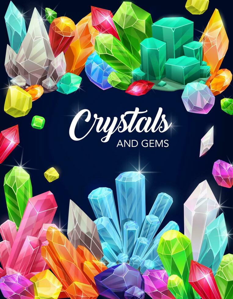 kristal edelstenen, tekenfilm vector poster met edelstenen