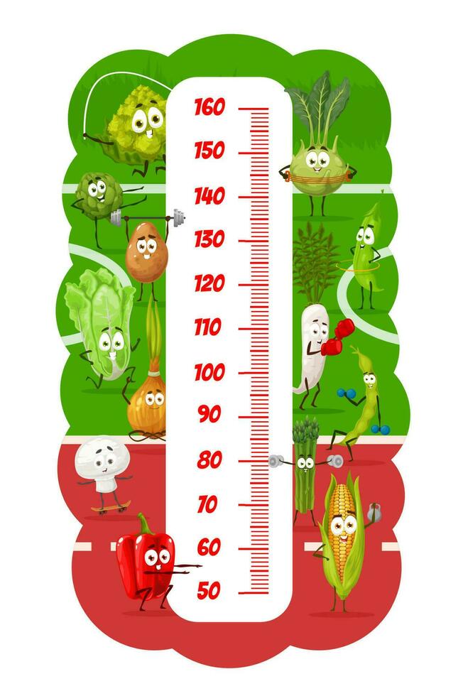 kinderen hoogte tabel met grappig groenten Aan geschiktheid vector