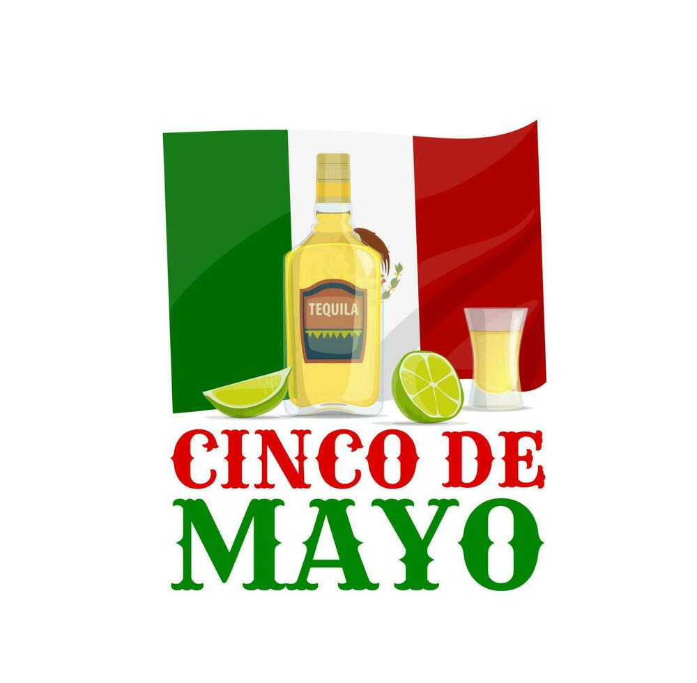 cinco de mayo vakantie, Mexico vlag, tequila, limoen vector