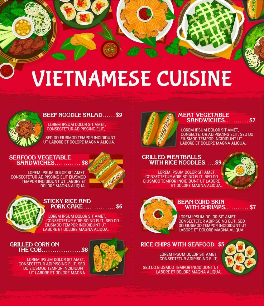 Vietnamees keuken restaurant maaltijden menu sjabloon vector