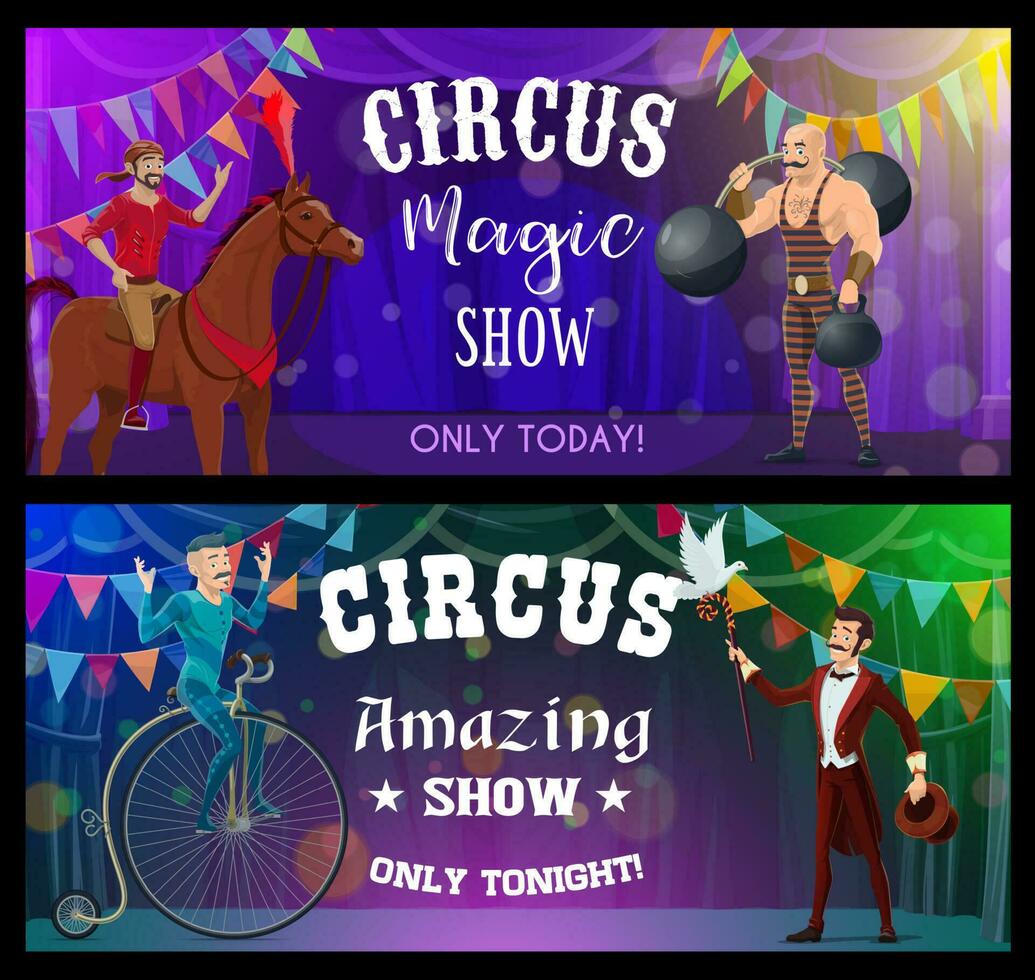 shapito circus jongleur, goochelaar en stelten wandelaar vector