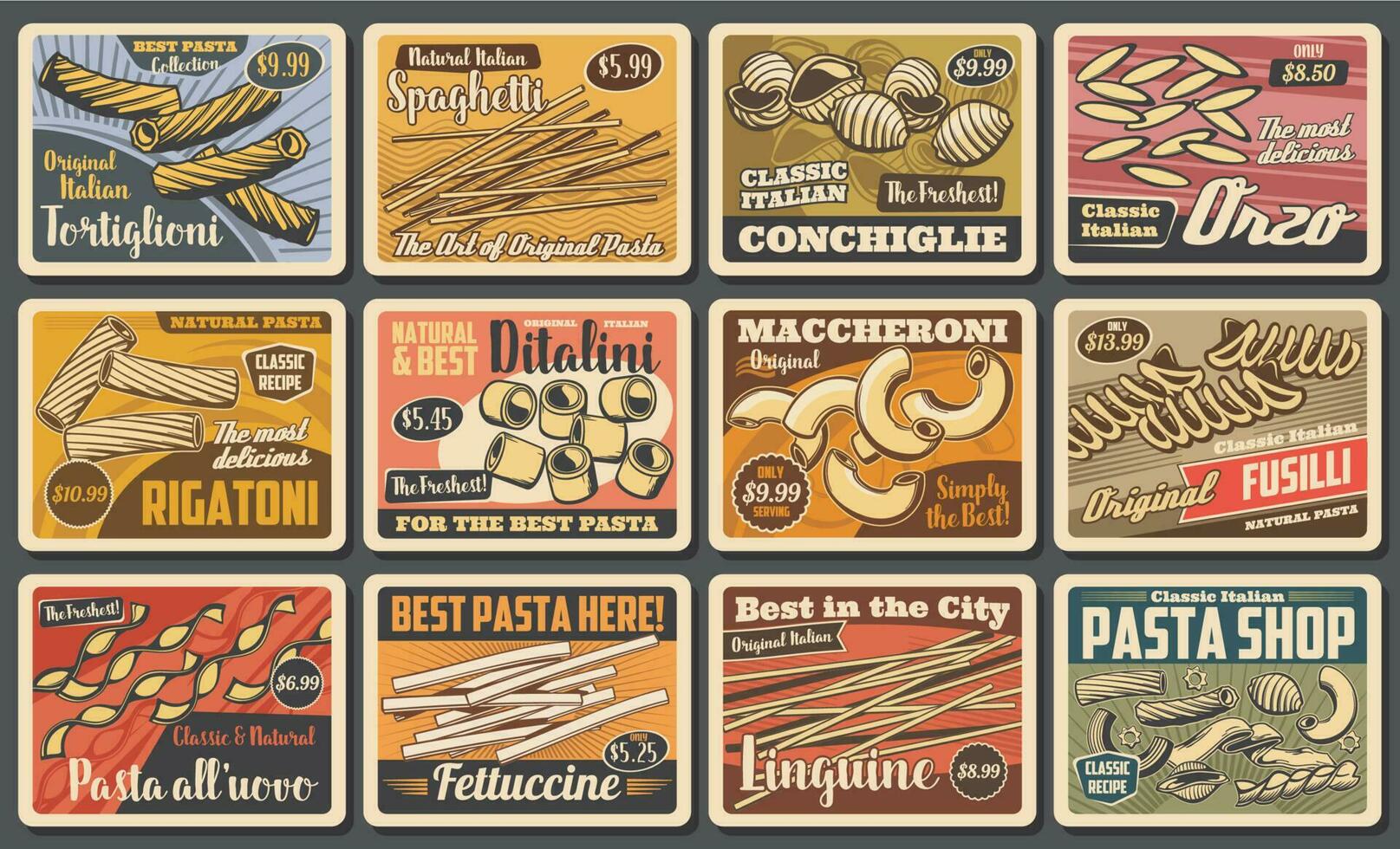 Italiaans pasta, retro restaurant menu vector