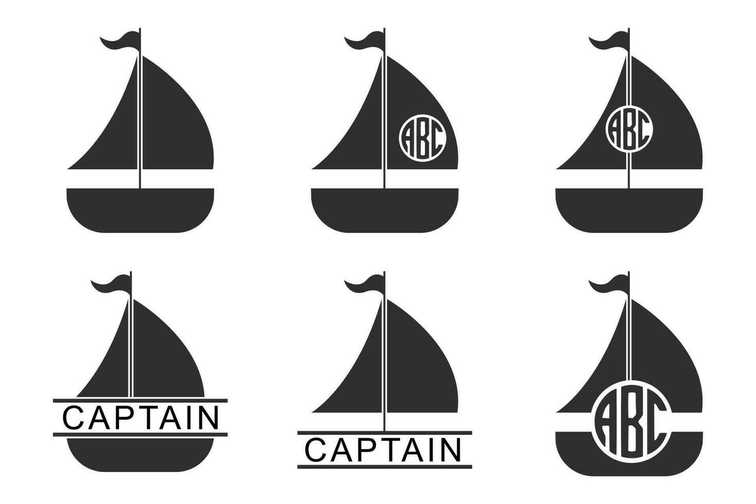 zeilboot monogram kader set. boot silhouet vector illustratie.