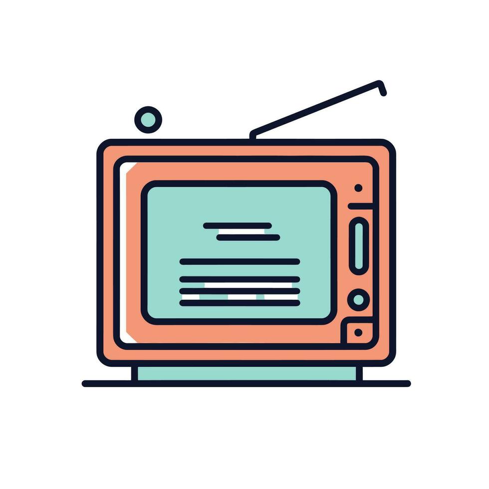 retro TV set. vlak oranje kleur televisie met antenne icoon symbool teken geïsoleerd Aan wit achtergrond. vector voorraad illustratie