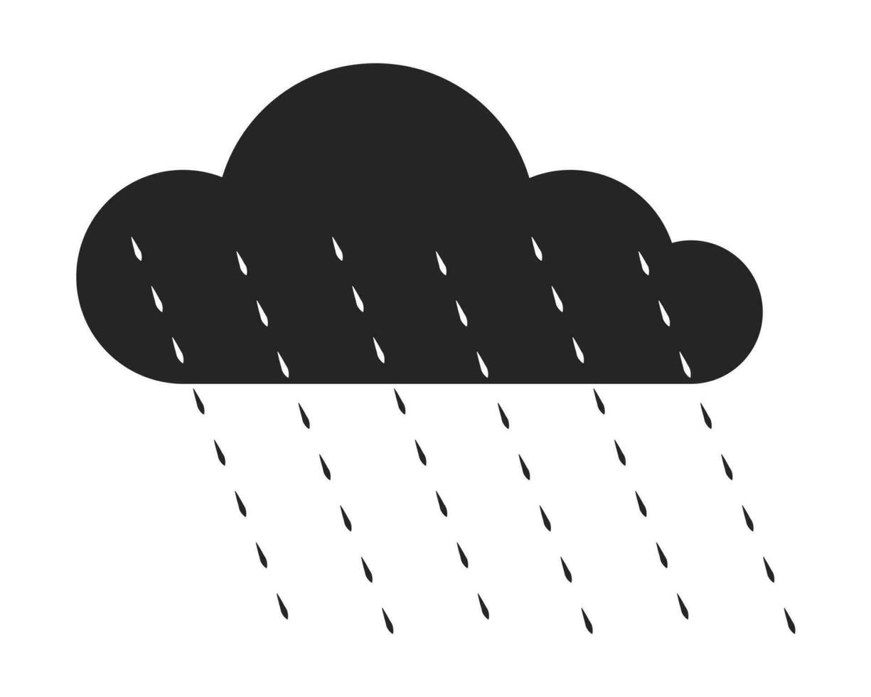 zwart somber wolk met regen druppels vlak lijn zwart wit vector voorwerp. zwaar regen. bewerkbare tekenfilm stijl icoon. gemakkelijk geïsoleerd schets plek illustratie voor web grafisch ontwerp en animatie