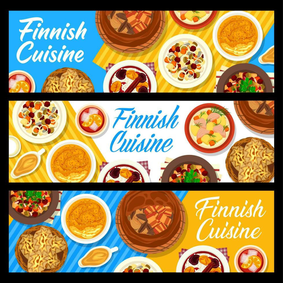 Fins keuken restaurant voedsel vector banners