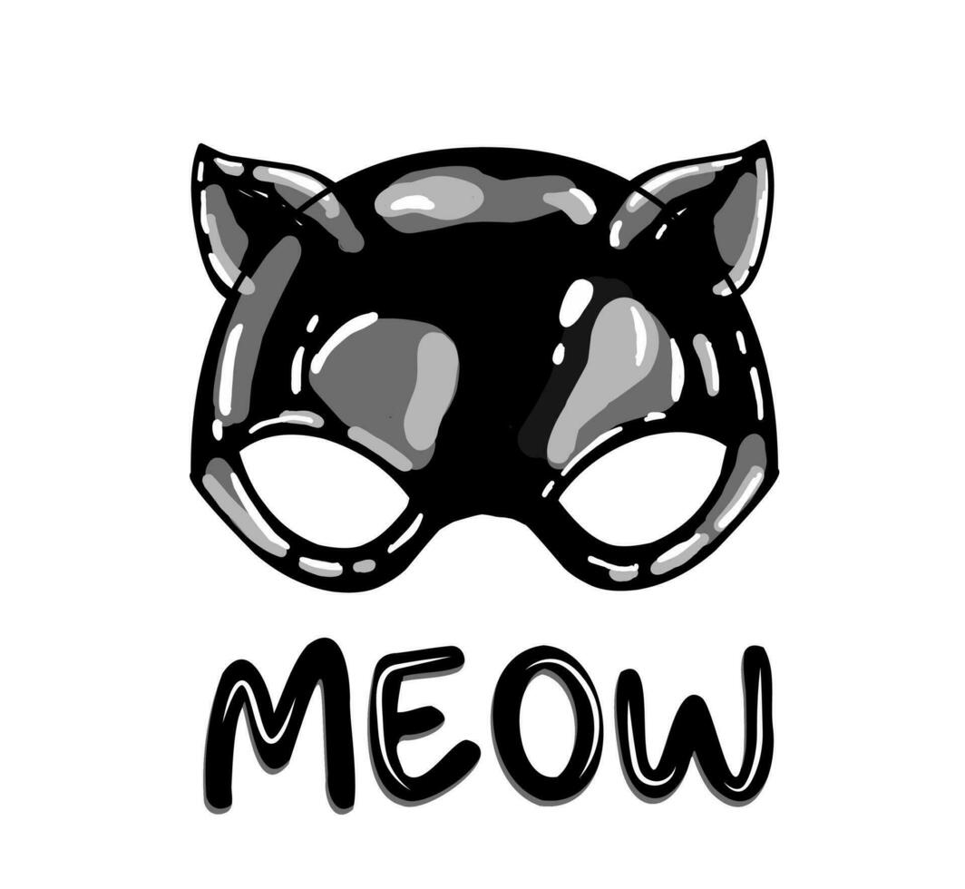 latex kat masker geïsoleerd. zwart latex. kat oren. fetisj. vector