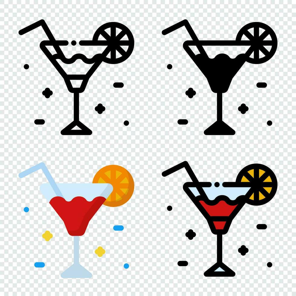 cocktail icoon set. kleurrijk tekenfilm cocktail icoon. cocktail glas met citroen plak. cocktail logo. vector illustratie