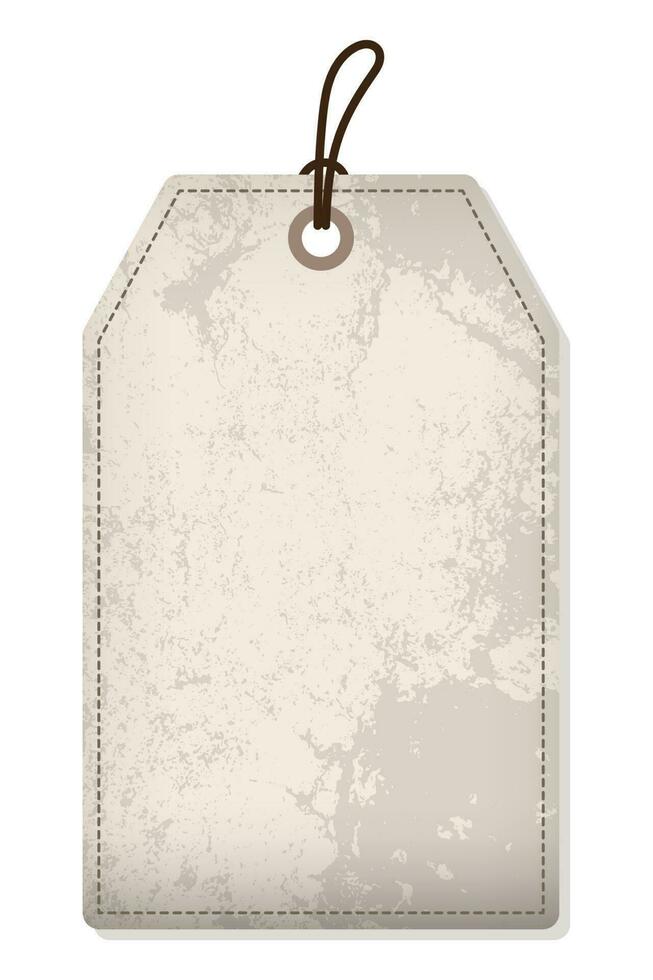 blanco oud papier etiket of kleding label. bruin prijs label met touw. sjabloon boodschappen doen label. blanco korting en prijs label Aan papier. wijnoogst prijs label. vector illustratie