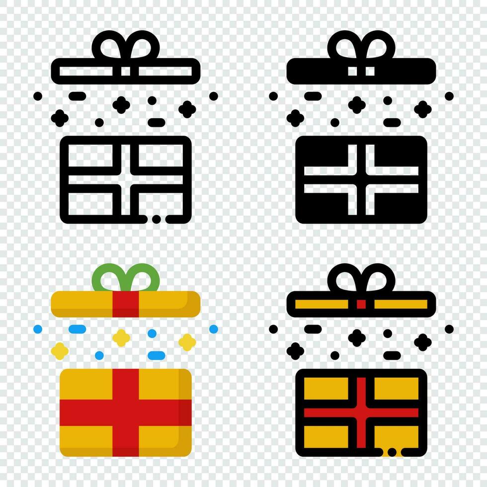 geschenk doos icoon set. kleurrijk tekenfilm geschenk doos icoon. geschenk doos logo. reeks van geschenk doos met lintje. doos lijn pictogrammen. verrassend geschenk doos. vector illustratie