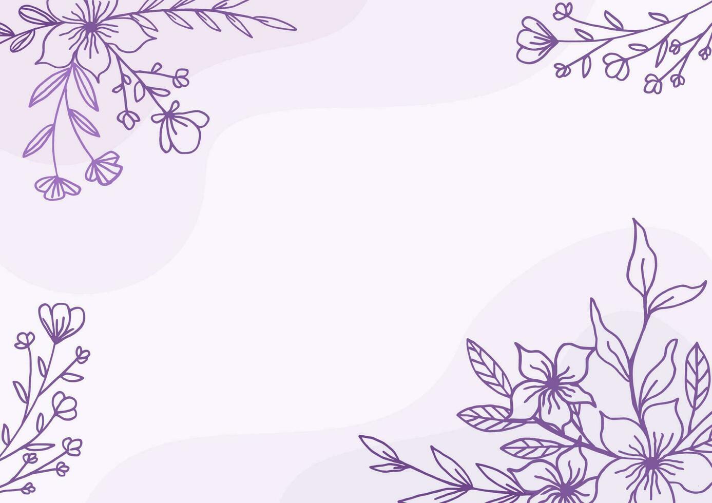 mooi Purper bloemen achtergrond met hand- getrokken bladeren en bloem grens Aan pastel vlak kleur voor bruiloft uitnodiging of verloving of groet kaart vector