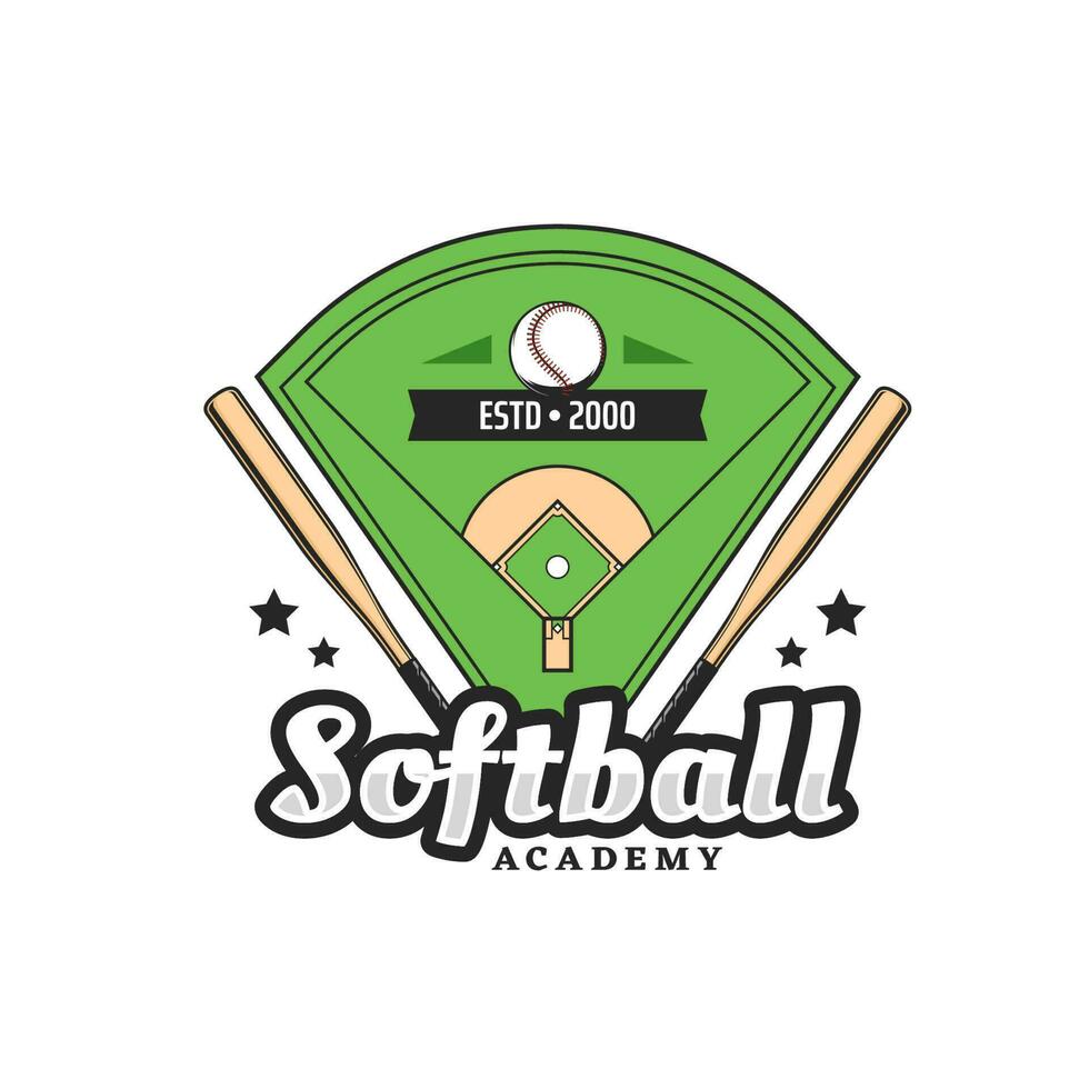 softbal academie, sport club school- retro icoon vector