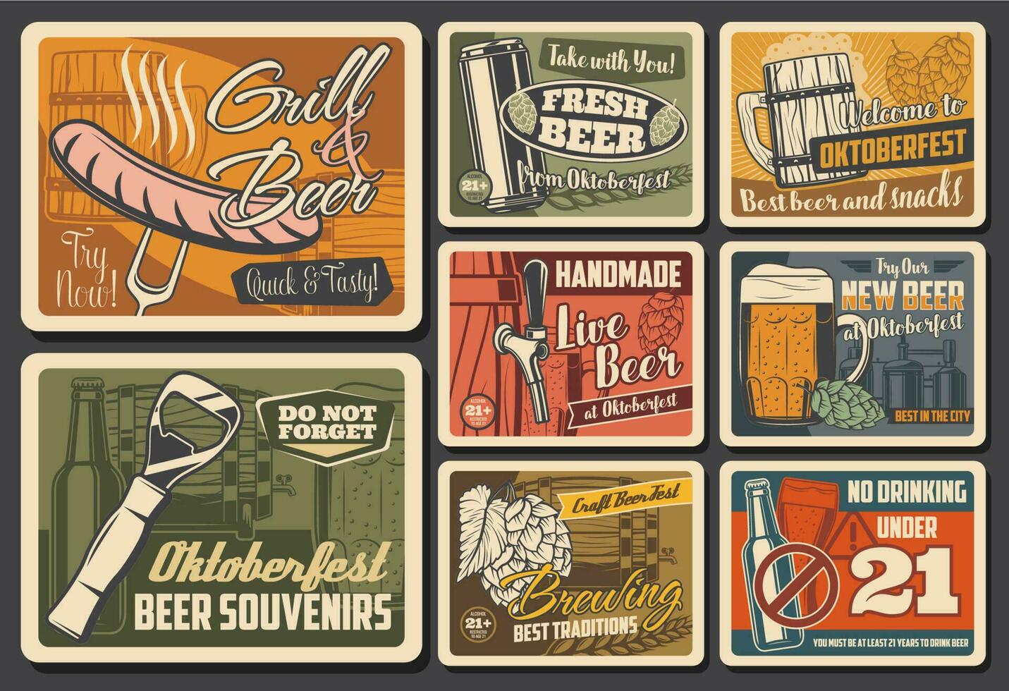 bier alcohol drinken retro posters van kroeg of brouwerij vector