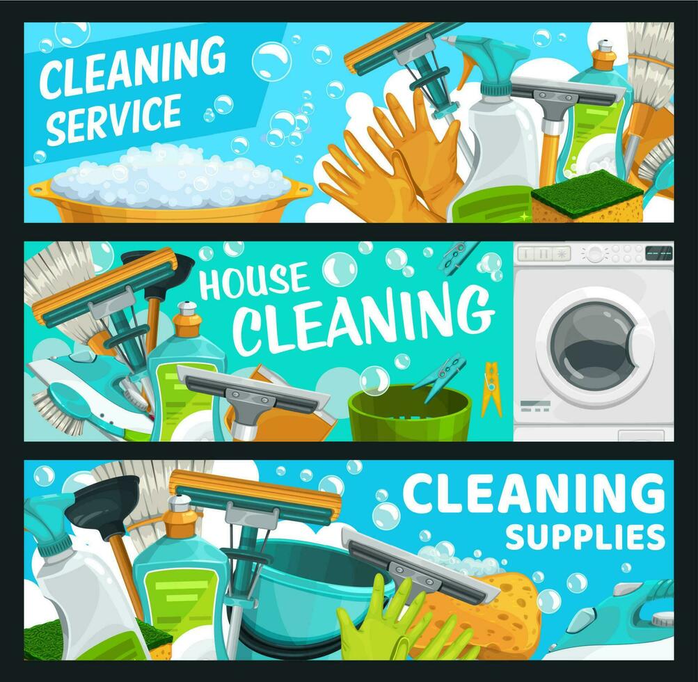 schoonmaak onderhoud, wasserij en hygiëne banners vector