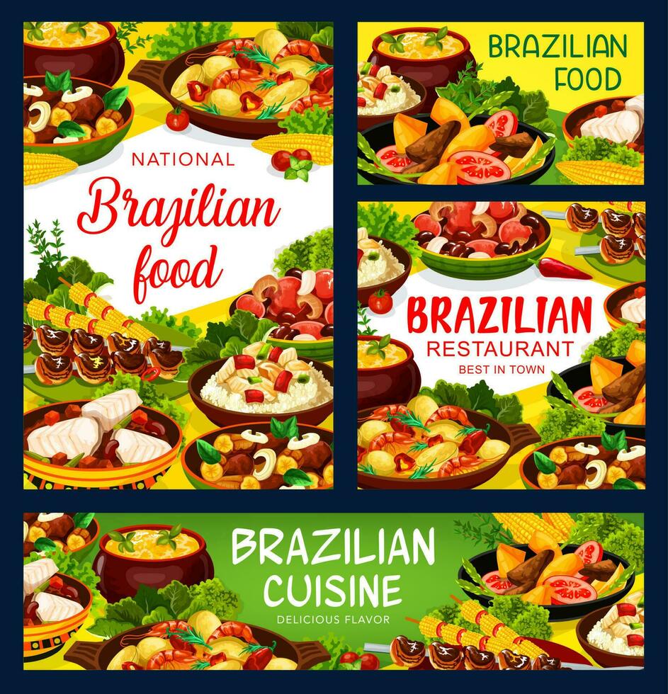 braziliaans keuken voedsel menu vlees, vis maaltijd gerechten vector