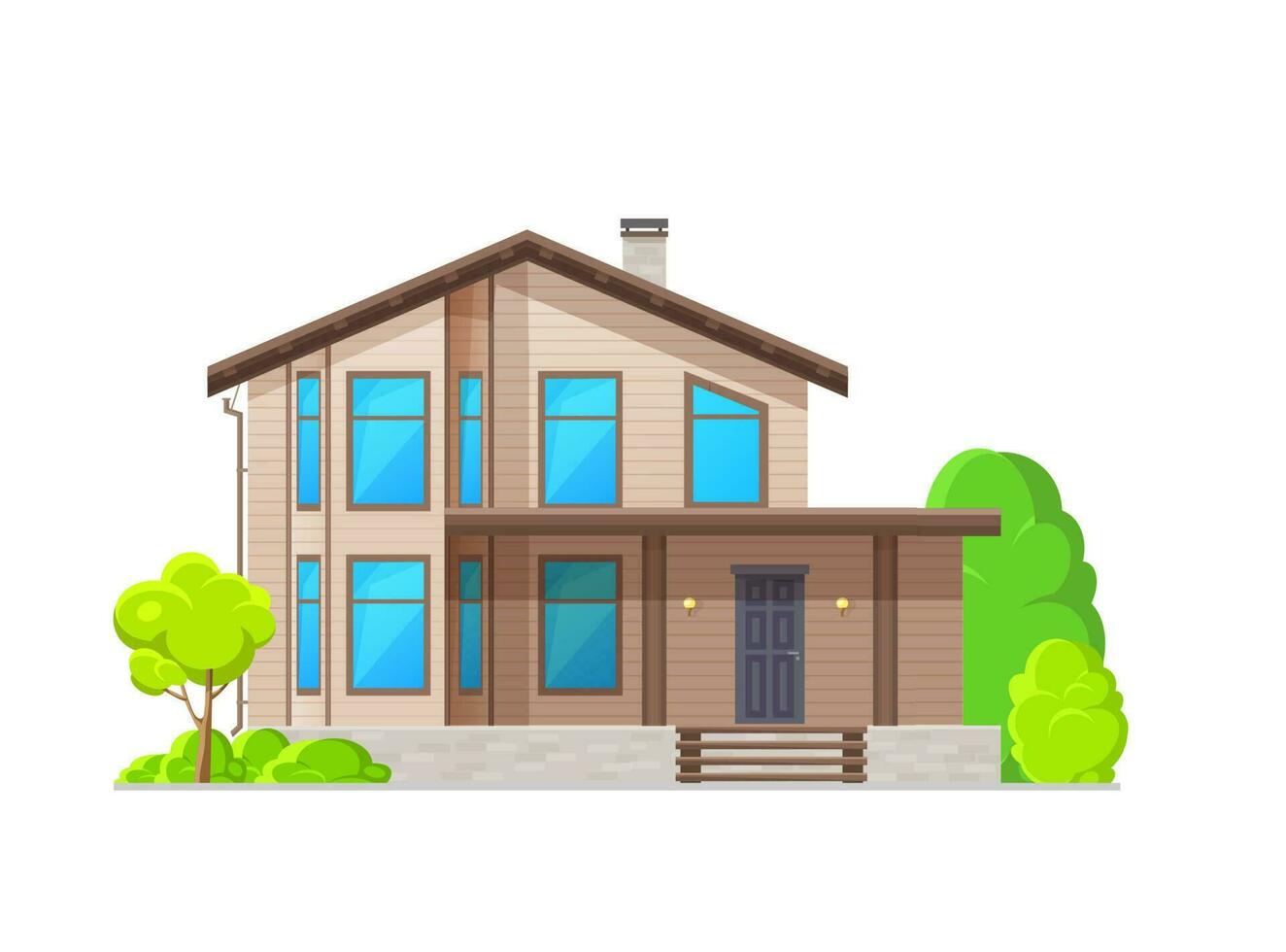 huis buitenkant, gedekt veranda en hout plank facade vector