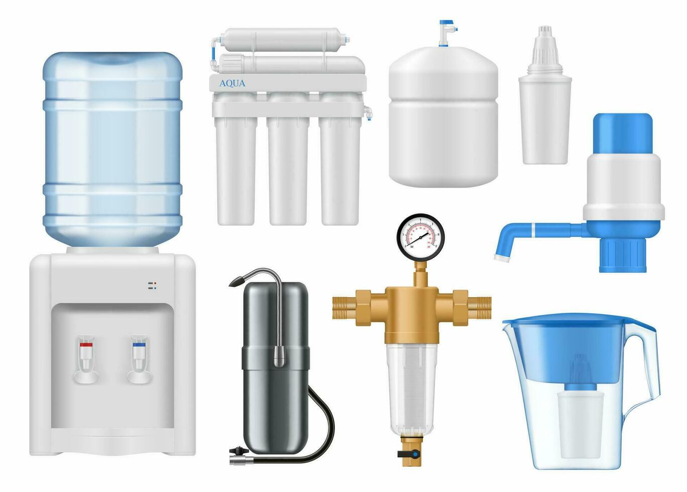 huishouden water filters inktpatronen en blikjes mockup vector