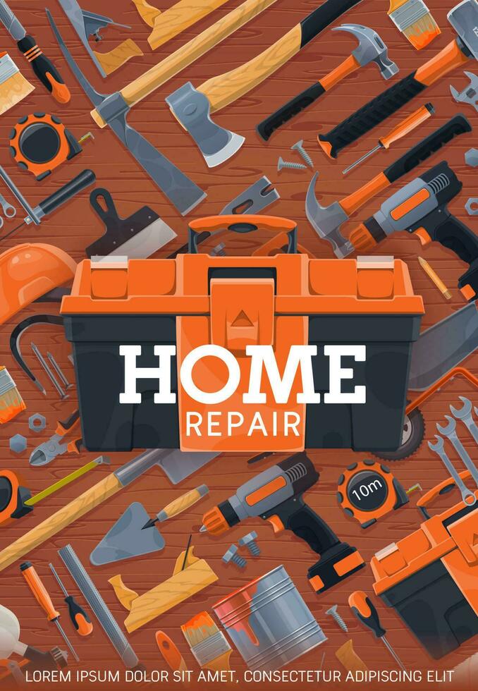 huis reparatie en bouw werk gereedschap poster vector