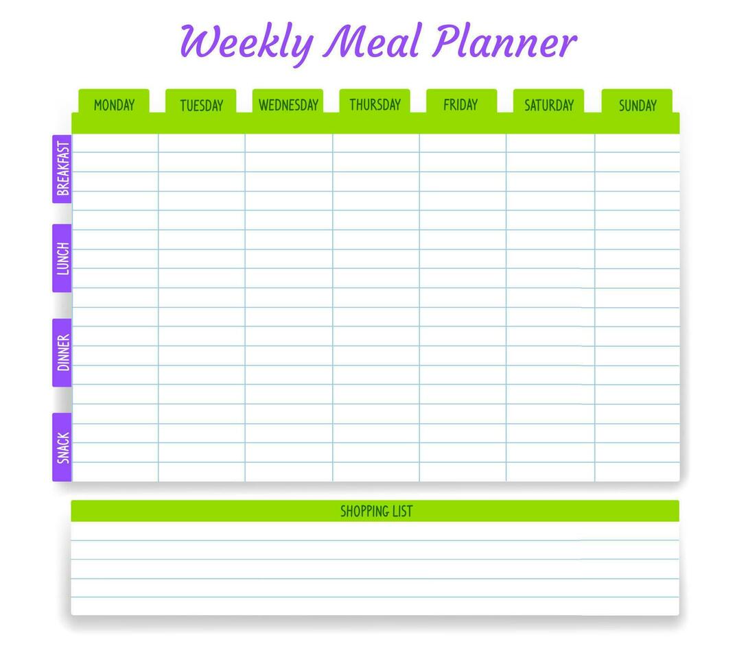 wekelijks maaltijd planner, vector rooster, week plan