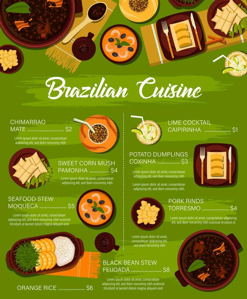 braziliaans keuken maaltijden vector menu sjabloon.