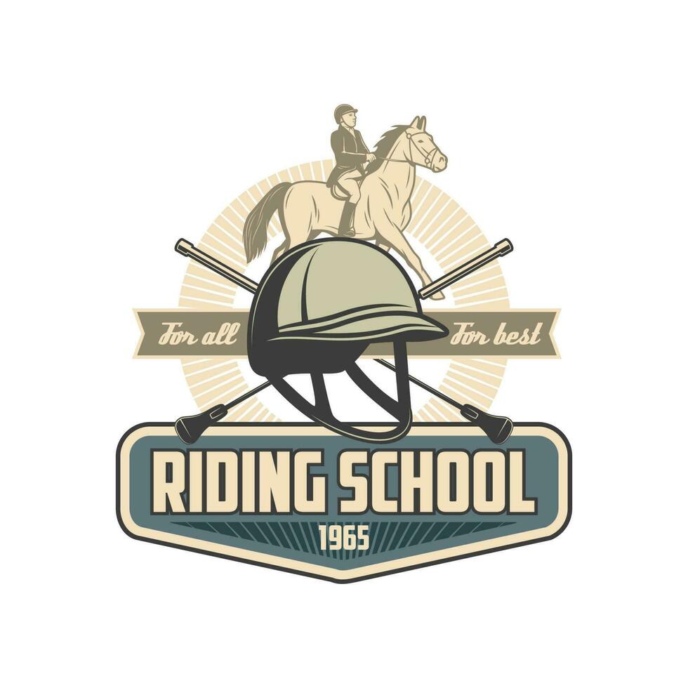 rijden school- retro icoon met paard en jockey vector