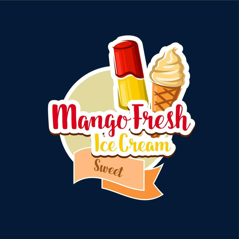 mango ijs room, zoet voedsel en bevroren desserts vector