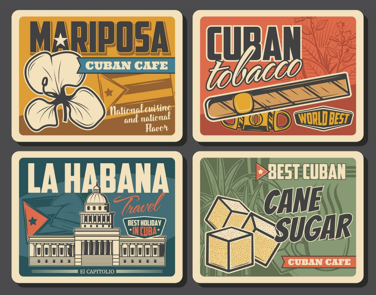 Cuba reizen mijlpaal en toerisme retro posters vector