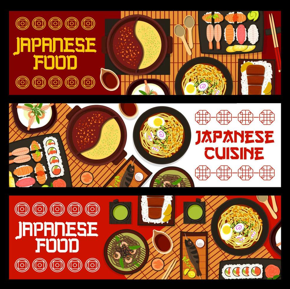 Japans voedsel Japan keuken tekenfilm vector banners