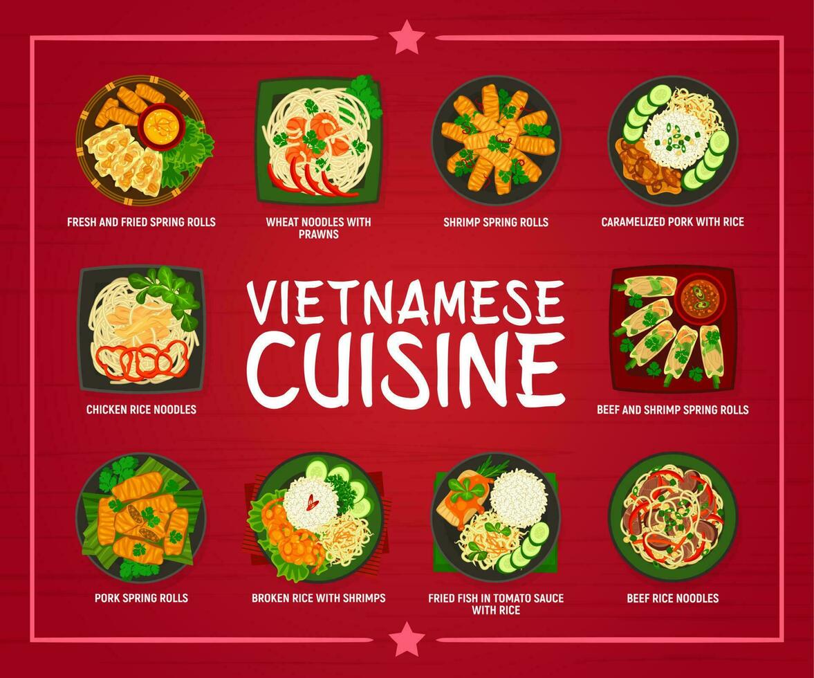 Vietnamees keuken restaurant voedsel menu bladzijde vector
