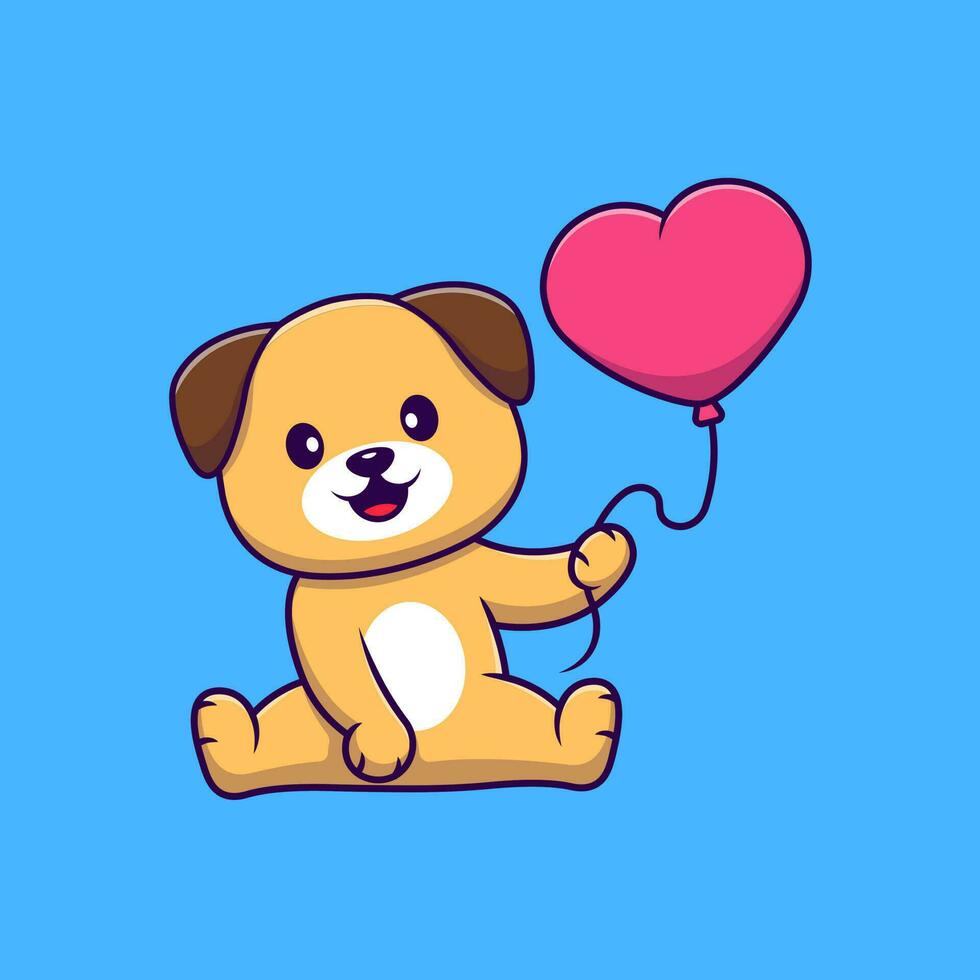 schattig hond Holding hart liefde ballon tekenfilm vector pictogrammen illustratie. vlak tekenfilm concept. geschikt voor ieder creatief project.
