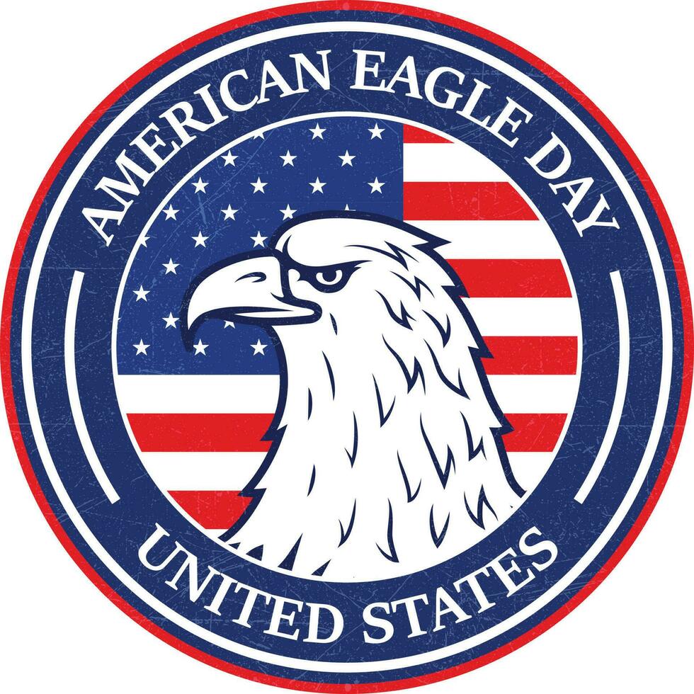 nationaal Amerikaans adelaar dag insigne met nationaal vlag van Verenigde staten van Amerika, zegel, embleem, poster, logo, label, sticker, postzegel met grunge structuur vector