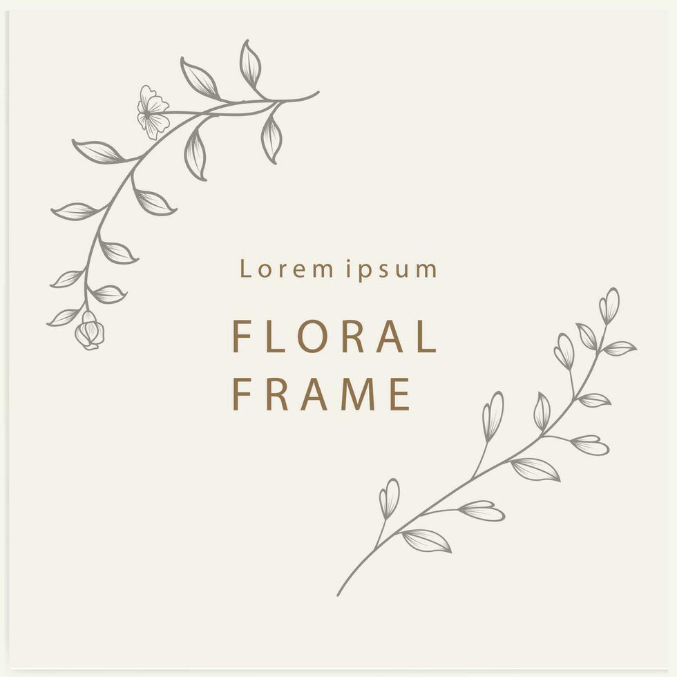 hand getekend lijn bloemen kader. elegant wijnoogst lauwerkrans. logo sjabloon.vector illustratie botanisch decoratie elementen voor etiketten, branding bedrijf identiteit, bruiloft uitnodigingen, en groet kaarten. vector