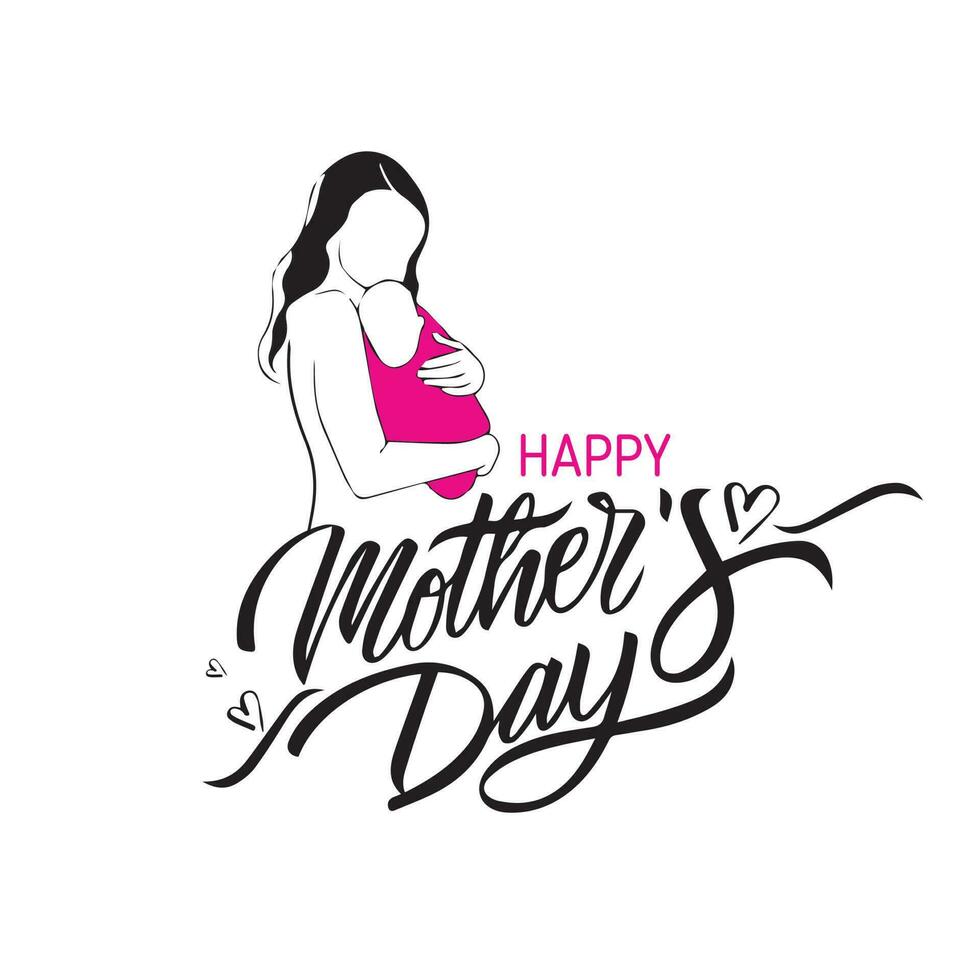 gelukkig moeder dag schoonschrift vector ontwerp met mam en zoon. Internationale moeder dag illustratie