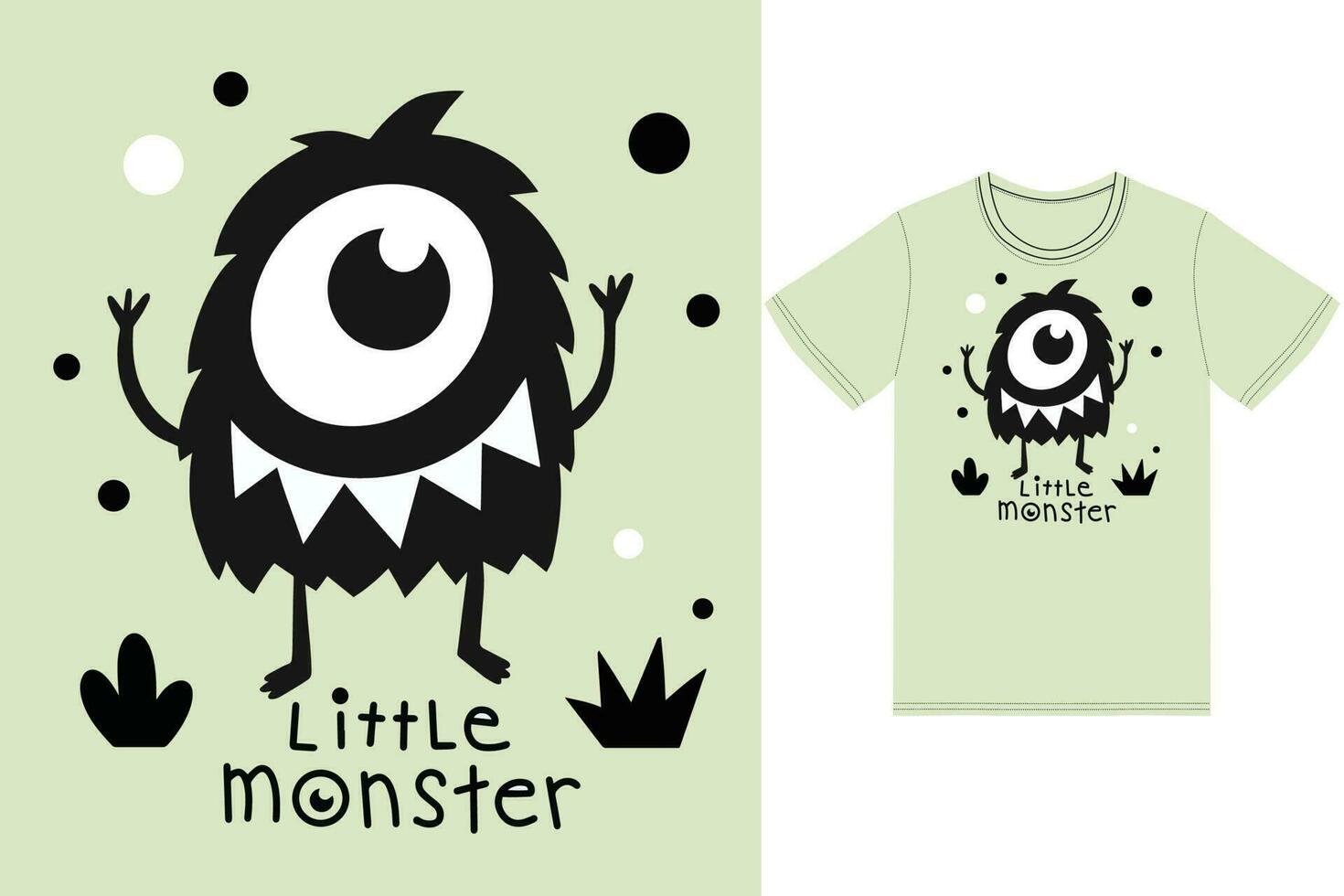 schattig weinig monster illustratie met t-shirt ontwerp premie vector