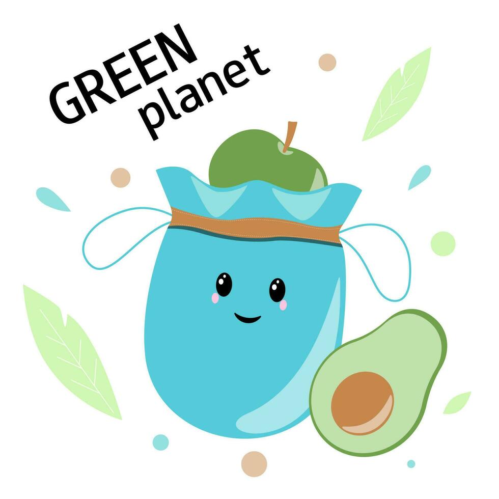 schattig eco zak karakter. groen planeet concept. leerzaam materiaal voor kinderen. vector tekenfilm illustratie