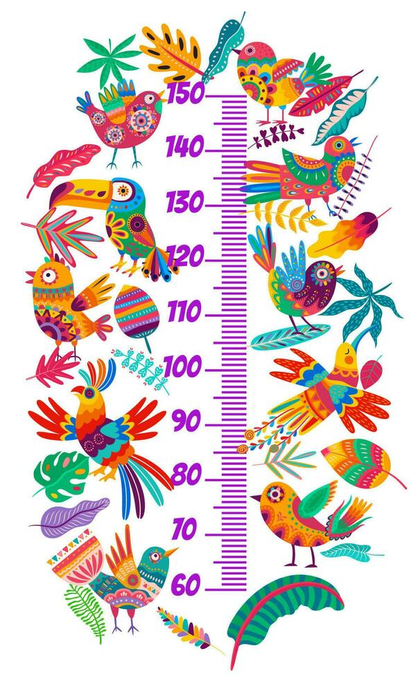 kinderen hoogte tabel met alebrije vogelstand vector