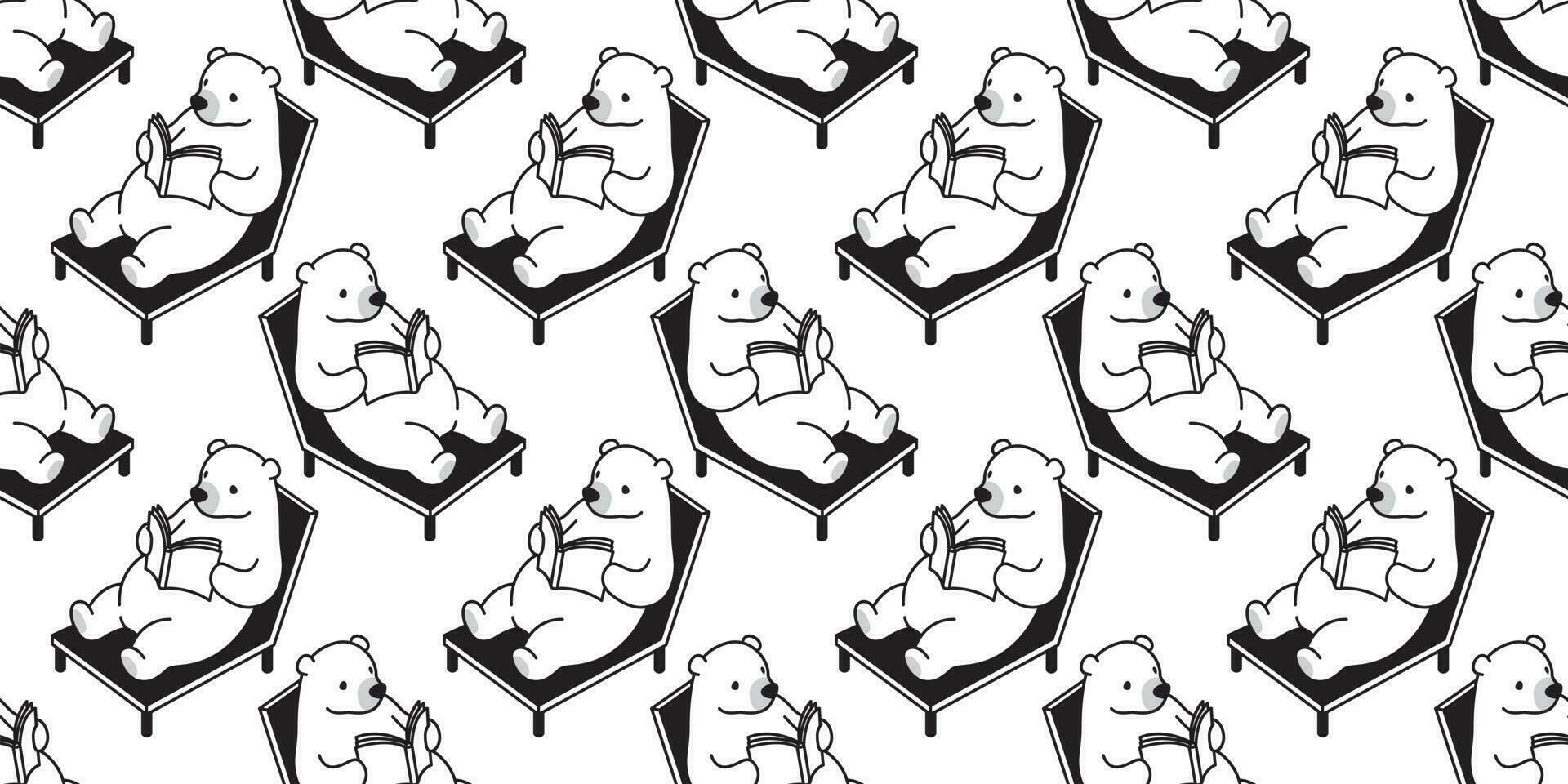 beer naadloos patroon polair beer vector lezing boek strand bed geïsoleerd achtergrond behang illustratie tekenfilm