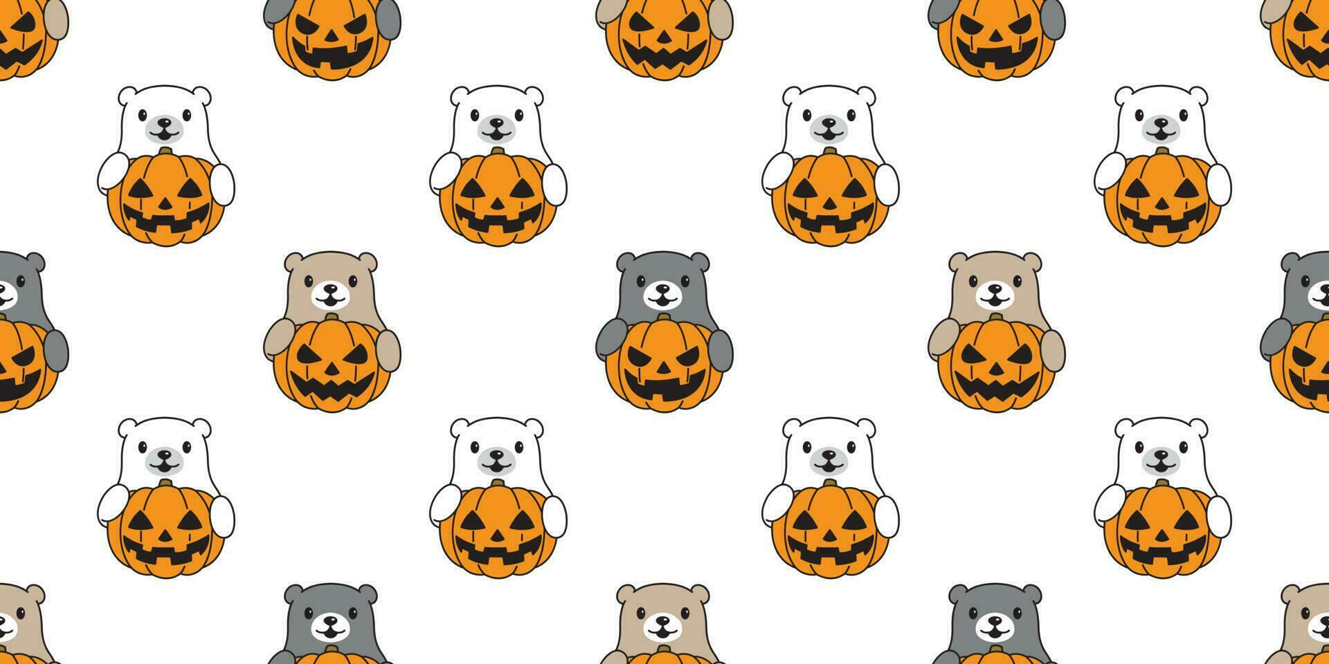 beer naadloos patroon vector pompoen halloween polair beer panda teddy sjaal tekenfilm geïsoleerd herhaling behang tegel achtergrond illustratie