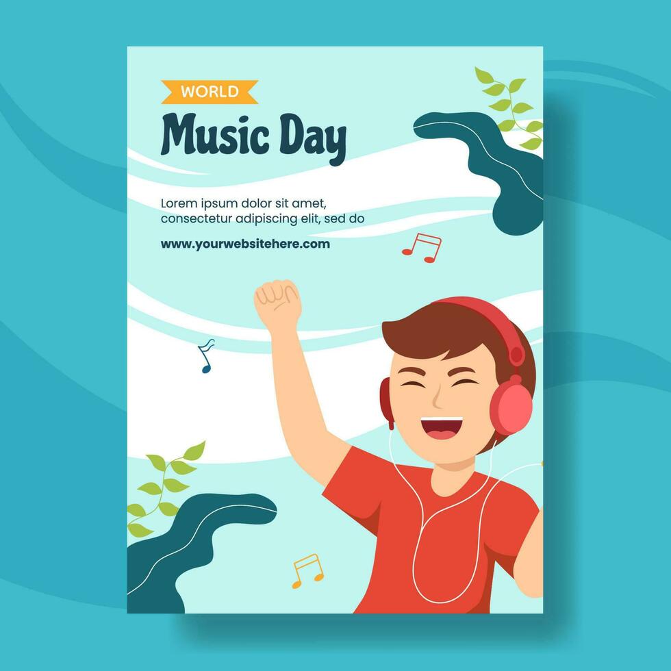 wereld muziek- dag verticaal poster vlak tekenfilm hand- getrokken Sjablonen achtergrond illustratie vector