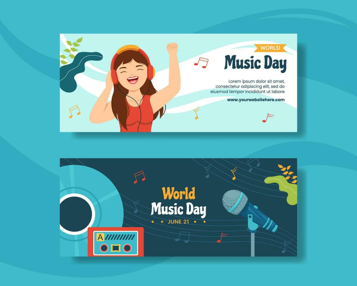 wereld muziek- dag horizontaal banier tekenfilm hand- getrokken Sjablonen achtergrond illustratie vector