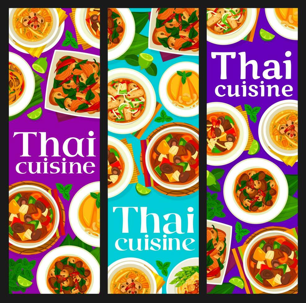 Thais keuken restaurant maaltijden vector banners